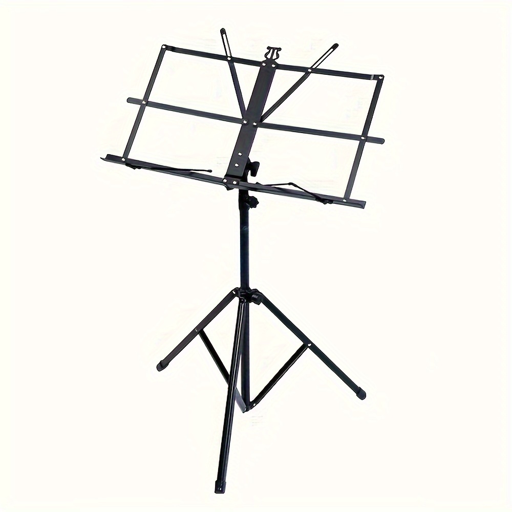 TEMU Adjustable & Portable Music Stand With Carrying Bag - Collapsible Metal Sheet Holder For Violin, Guitar, Drums - Includes Clip For