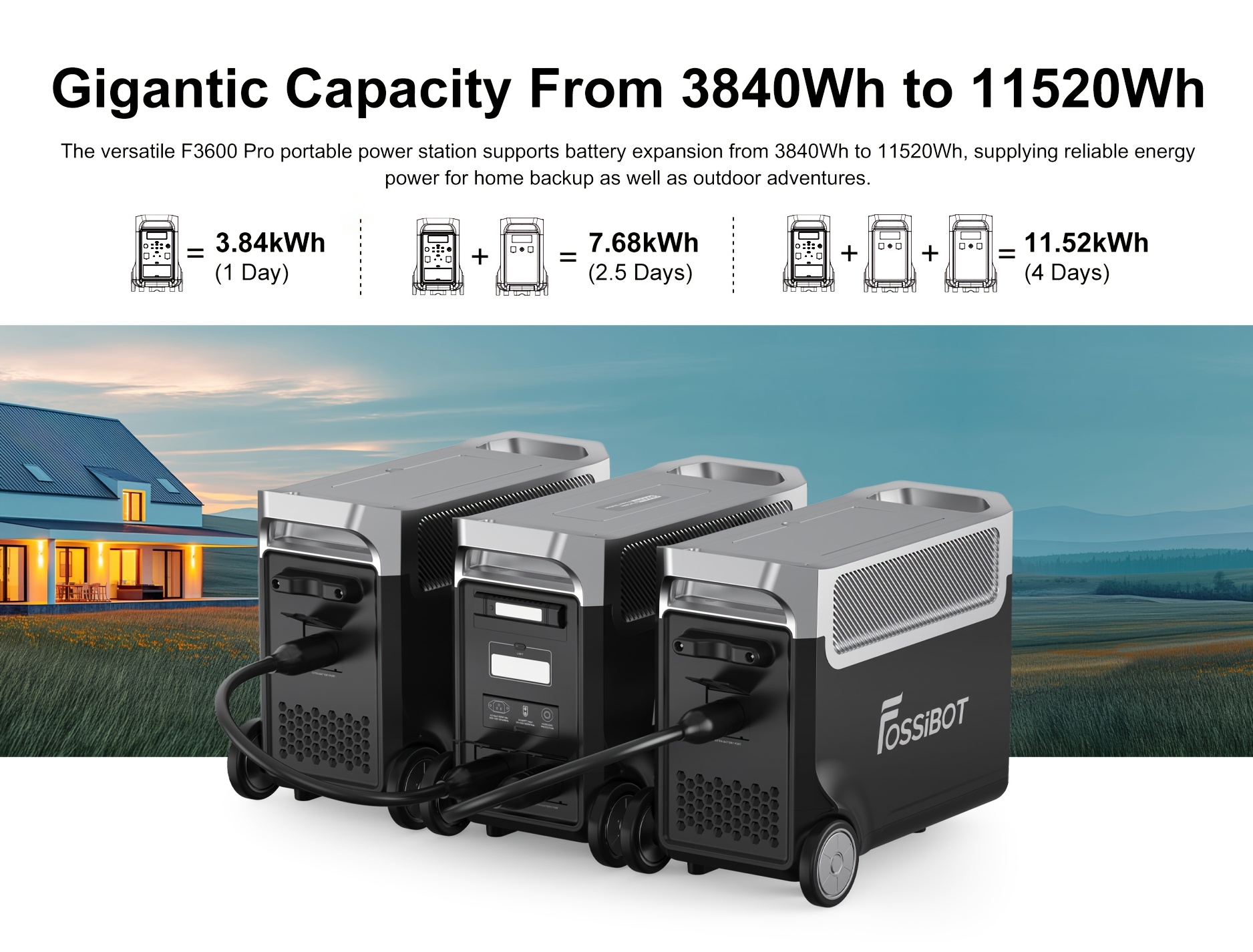 f3600 pro 3840wh portable power station + 1 x 420w collapsible solar panel 3600w solar generator and li-iron phosphate batteries 1.8h fast charge, 5x120v ac outlet for home, camping, emergency   storage. Product details 2