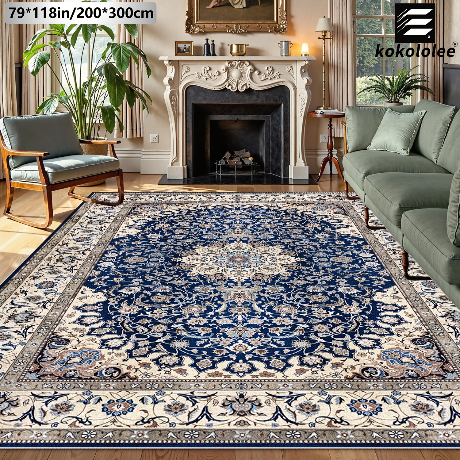 TEMU 1pc Kokololee Luxury Velvet Area Carpet | Bohemia Pattern, Non-slip Backing, Machine Washable, 100% Polyester Fiber, Suitable For Areas Rooms,