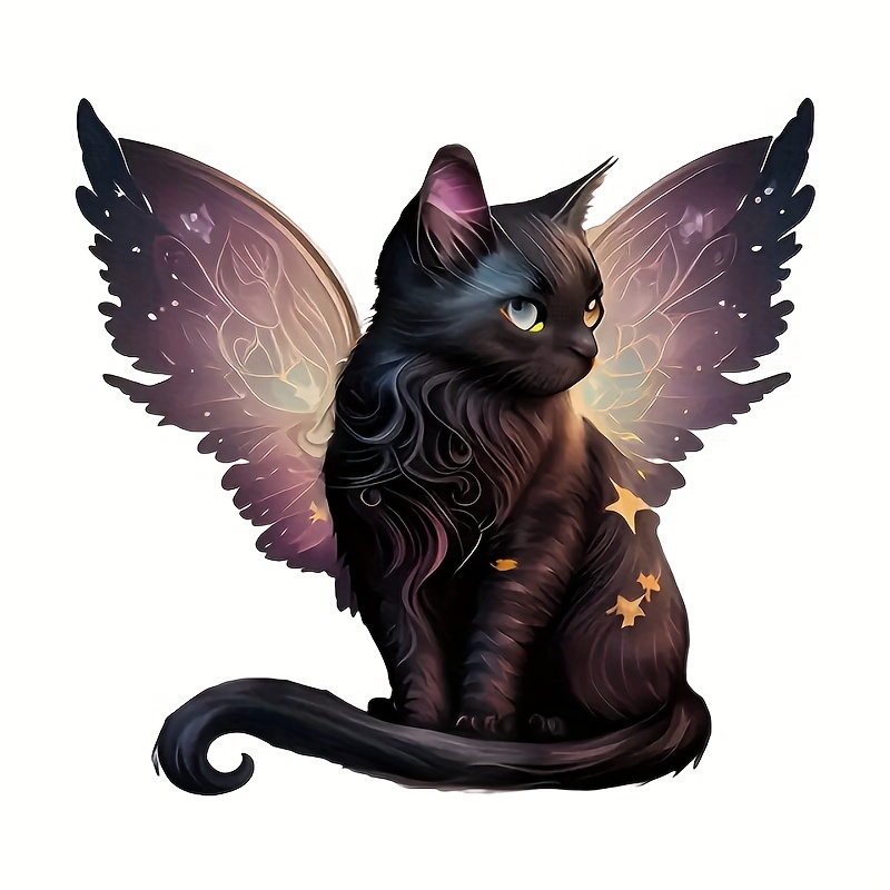 

Charming Winged Black Cat High Quality Vinyl Decal, Waterproof Self-adhesive Pvc Sticker For Laptop, Car, Truck, Motorcycle, Scratch Cover, Entry Door Decoration