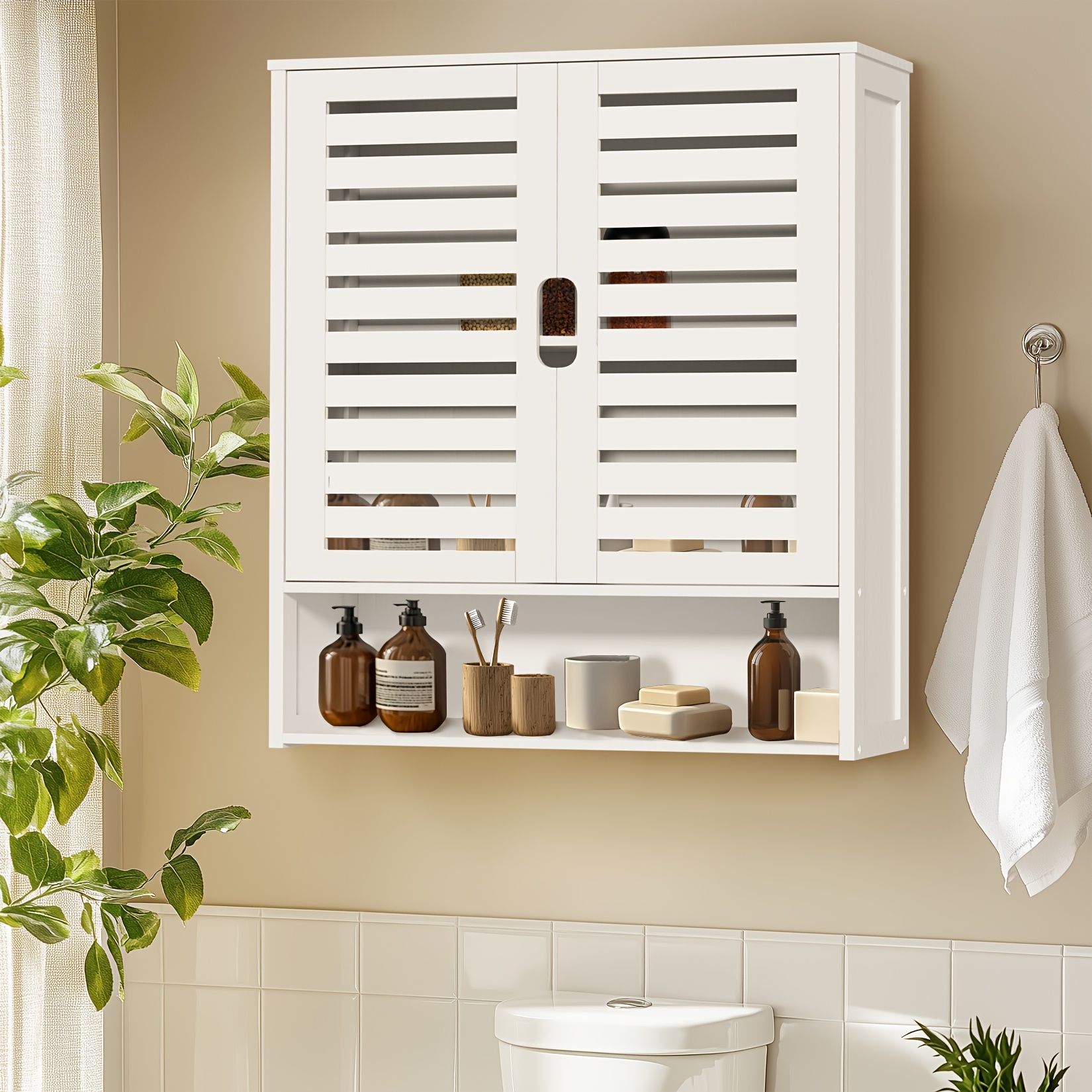 Image of Spacious Bathroom Wall Cabinet Hanging Storage Bamboo Cabinet Bookcase With 3 Shelves, Strong Magnet Door Medicine Cabinet For Bathroom, Laundry Room, Bedroom, Living Room, Kitchen, Garage