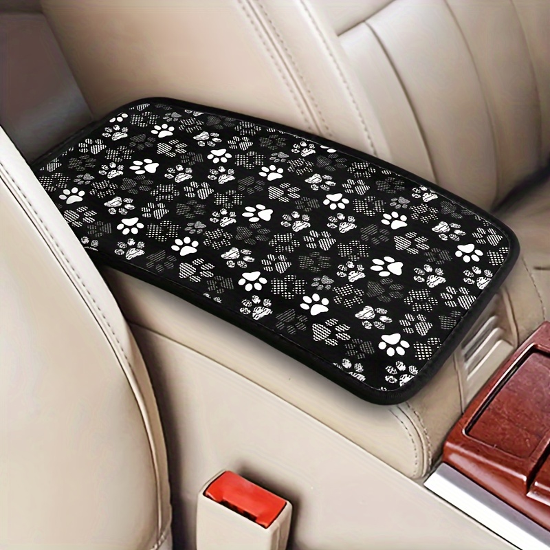 

Universal Fit Paw Print Pattern Car Armrest Cushion - Polyester Console Pad Cover, Non-slip Washable Protector Mat For Auto, Suv, Truck - Comfortable Seat Console Armrest Accessories