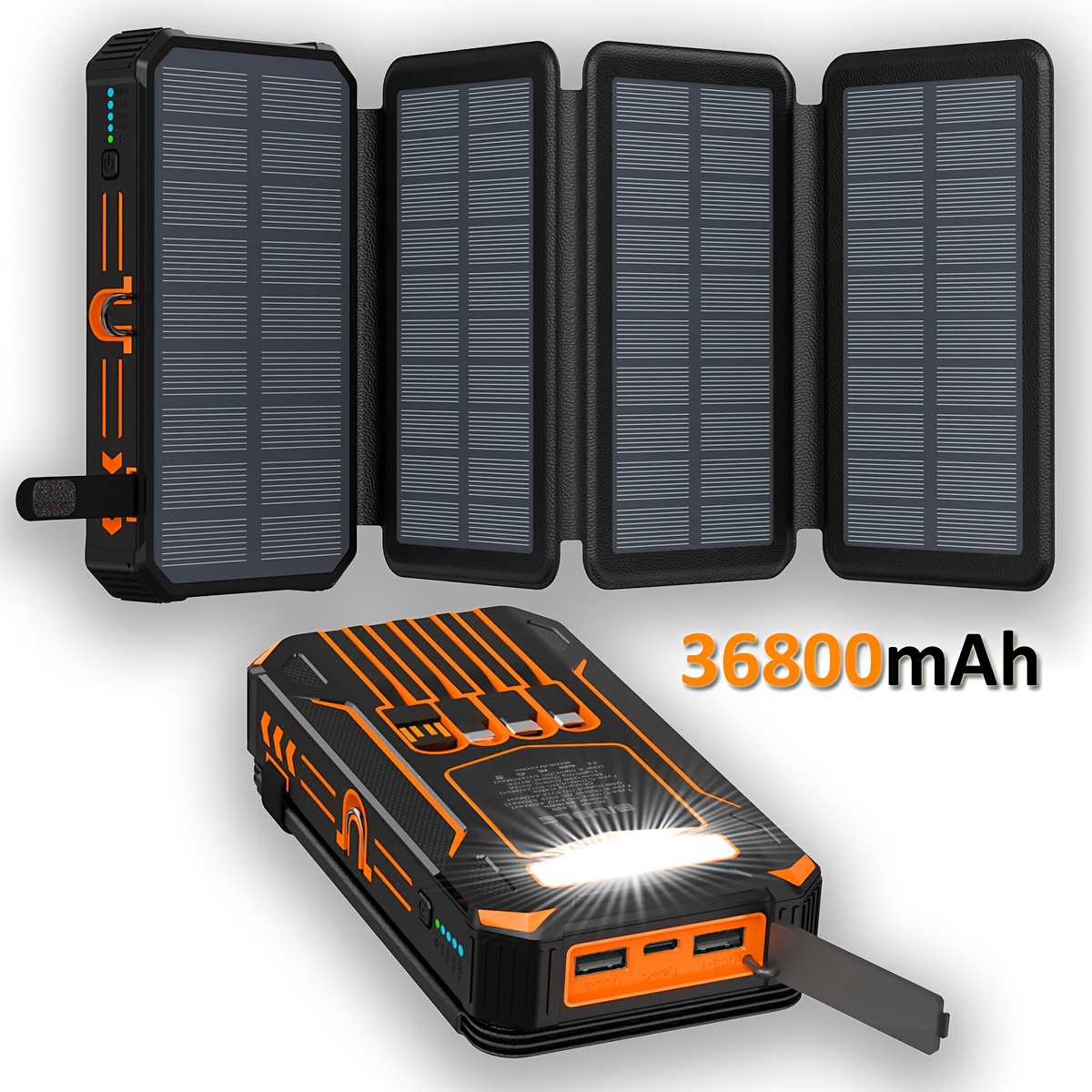 36800mah Foldable 4 Panel Solar Power Bank Pack Solar Charger 2 Usb Led Battery Fast Charger For Phone Tablets Outdoor Camping