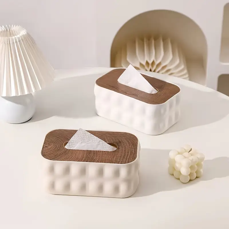 modern white acrylic tissue box with spring loaded lid like cover portable tissue dispenser for bathroom office home minimalist square plastic touch operation cordless tissue organization tissue holder bathroom tissue holder for table Product details 3