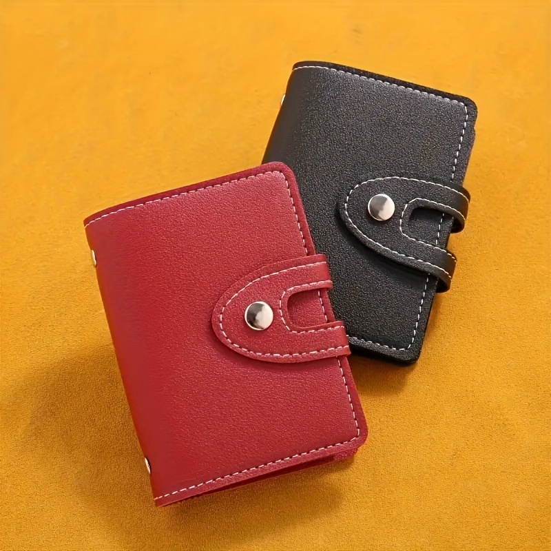1pc Synthetic Synthetic Leather Card Holder, Simple Snap Card Holder with 26 Card Slots, Ultra-Thin Snap Credit Card Wallet