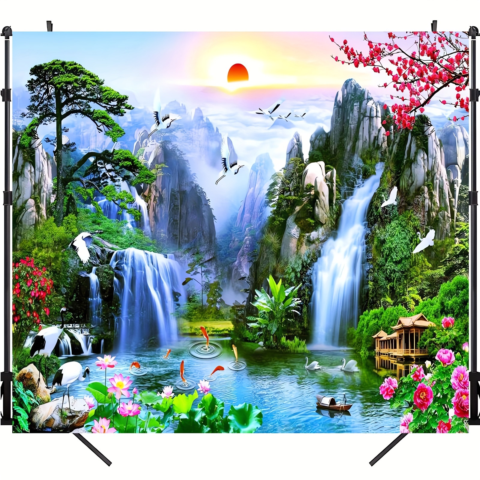 Large Fabric Wall Tapestry Enchanted Waterfall And Landscape_voghion.com