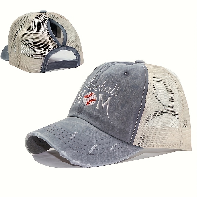TEMU Casquette de baseball délavée et déchirée en , brodée, personnalisée pour hommes et femmes, chapeau décontracté d'extérieur pour queue de cheval