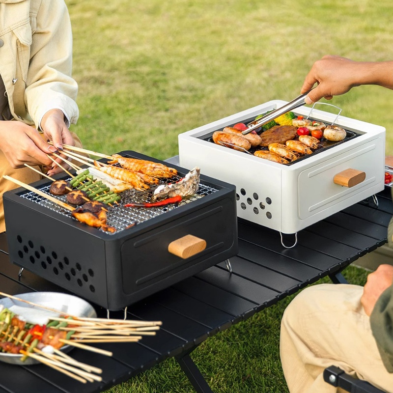 1pc Lacquered Iron Portable Square Charcoal Grill, Smokeless Outdoor Camping BBQ Oven, Suitable for Valentine'S Day, Easter, Women'S Day, Mother'S Day, Independence Day Festivities