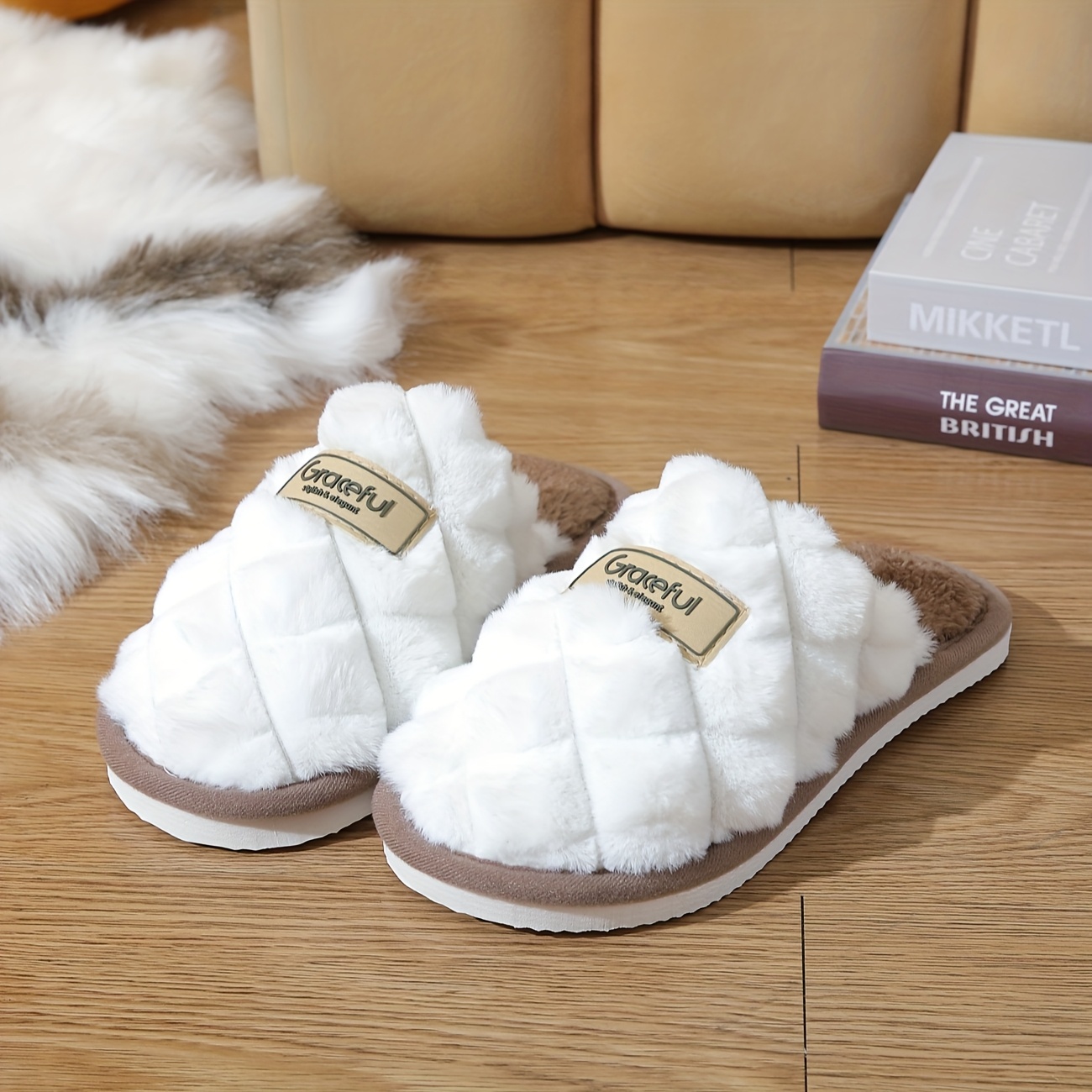 Image of Furry Slippers For Women, Winter Plush Plush Couples, Home Plush, Half-wheeled, Men And Women's Slippers, Women Shoes