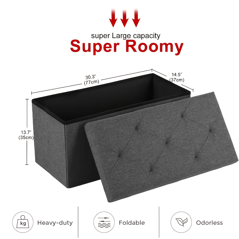 TEMU Multi-functional Ottoman With Storage Bench | Folding Foot Rest Stool, Space-saving, Load 880 Lbs, Upholstered, , For Living Room, Bedroom,