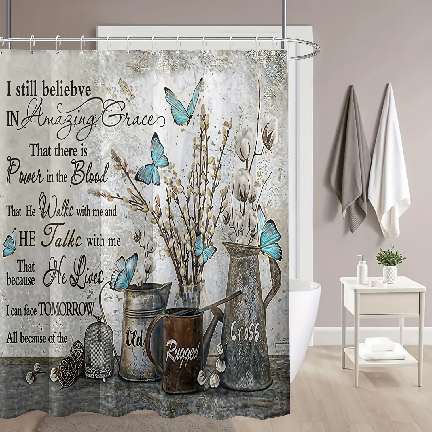 

- Polyester Shower Curtain Set , Inspirational And Vase Pattern, , For Bathroom Decor - 1 (180x180cm)