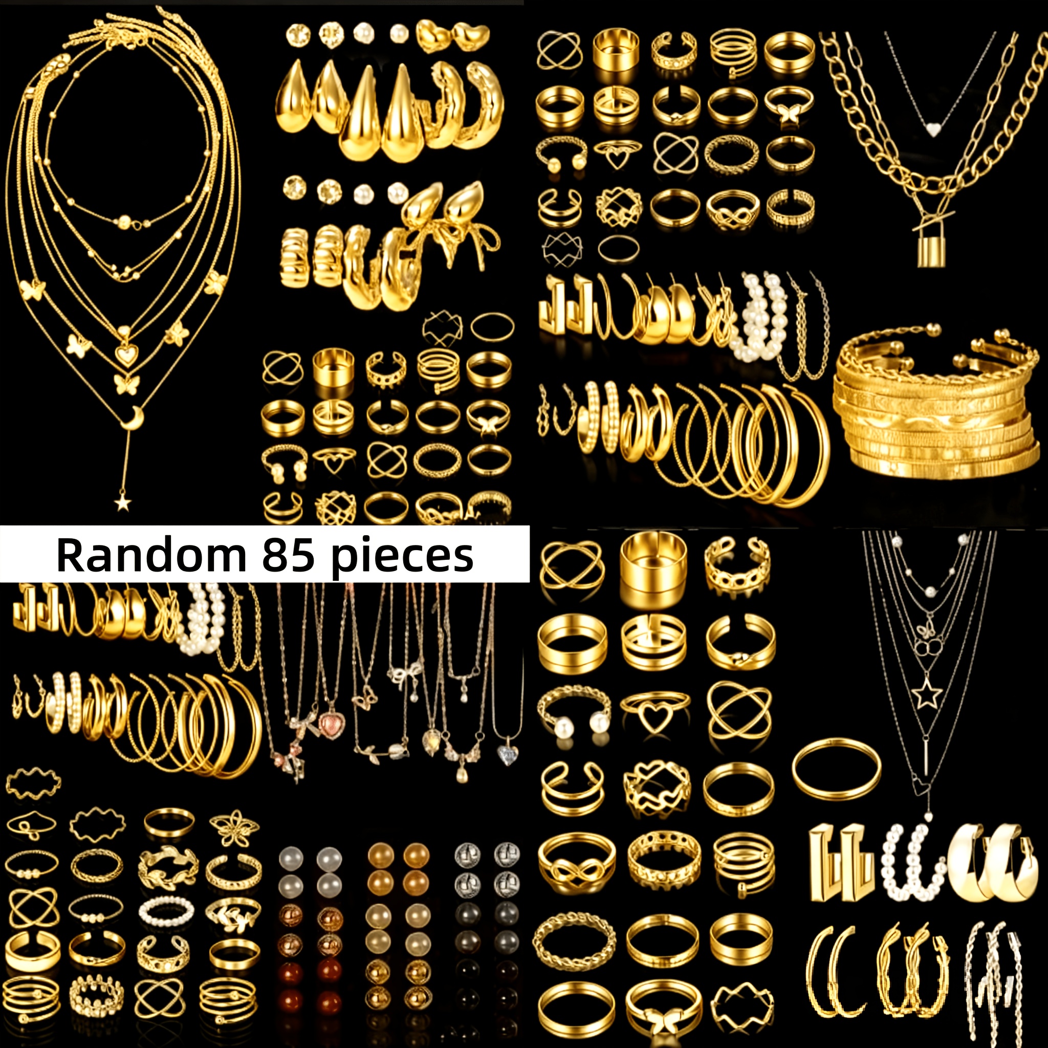 TEMU Random 85pcs Women's Jewelry Set, Fashionable, Luxurious, Elegant, High-end Old Money Style, , Pearl, Heart, , Twisted, Bohemian Style Women's