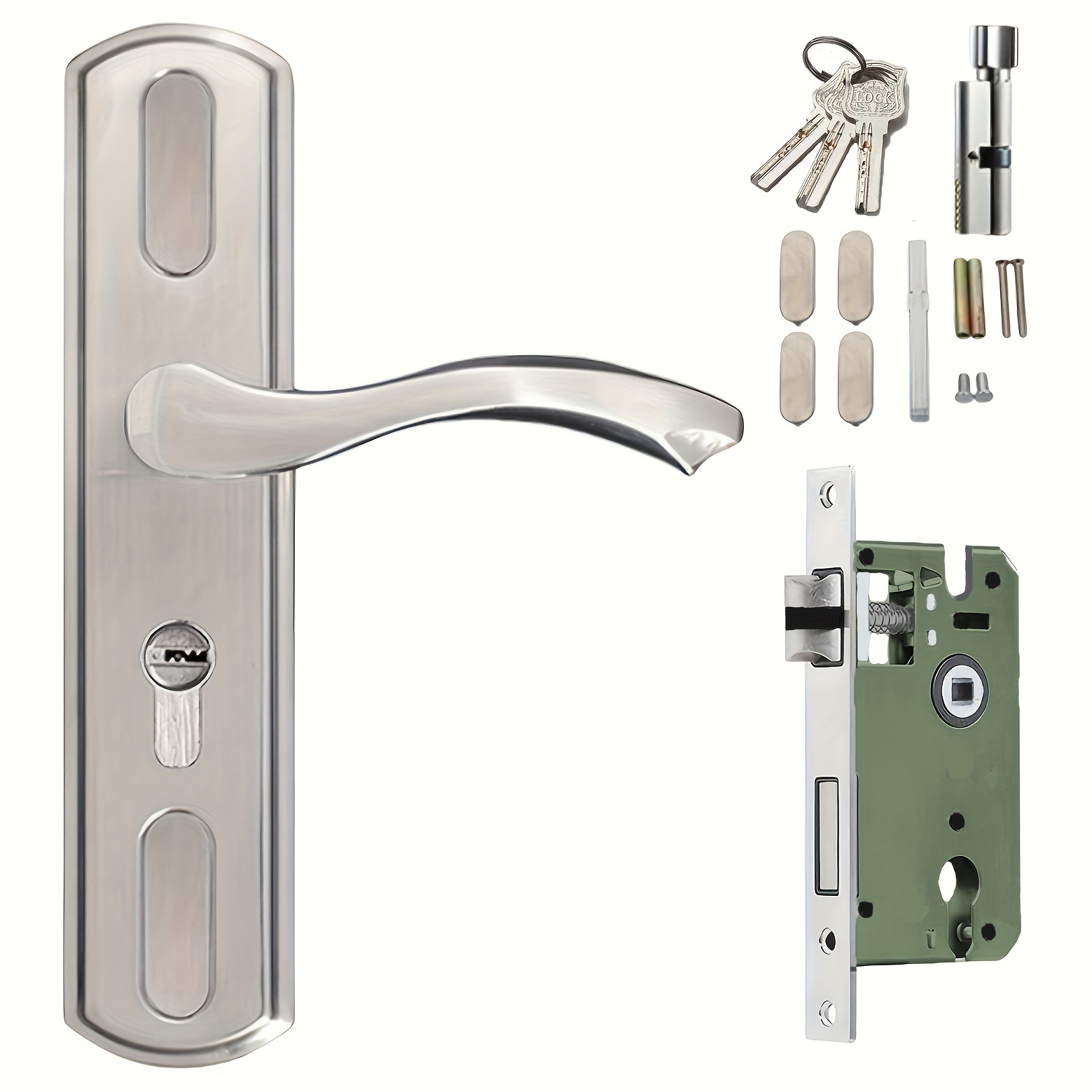 

Kensbro Stainless Steel Door Handle Lock Set - Polished , For Bedroom & Bathroom Doors, Includes 2-point Security , Door Handles, Room Door, Hardware