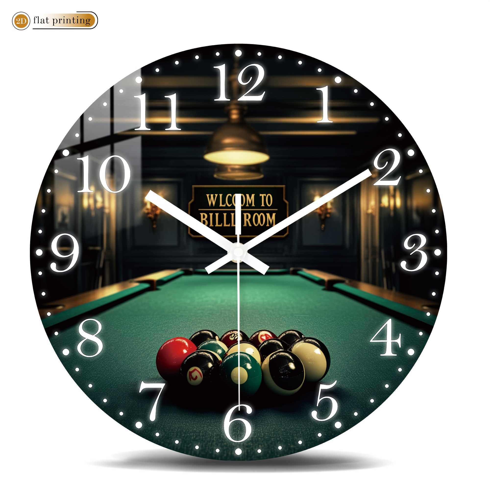 TEMU A Billiard Table Patterned Wall Clock, Made Of Wood And Silent, Featuring A 2d Printed Quartz Design, Suitable For Decorating Living Rooms,