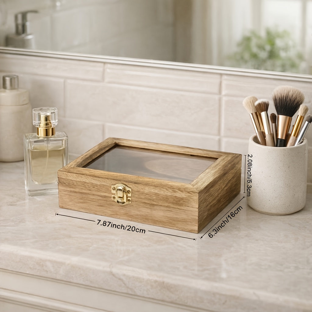 Vintage Wooden Jewelry Box with Acrylic Viewing Lid