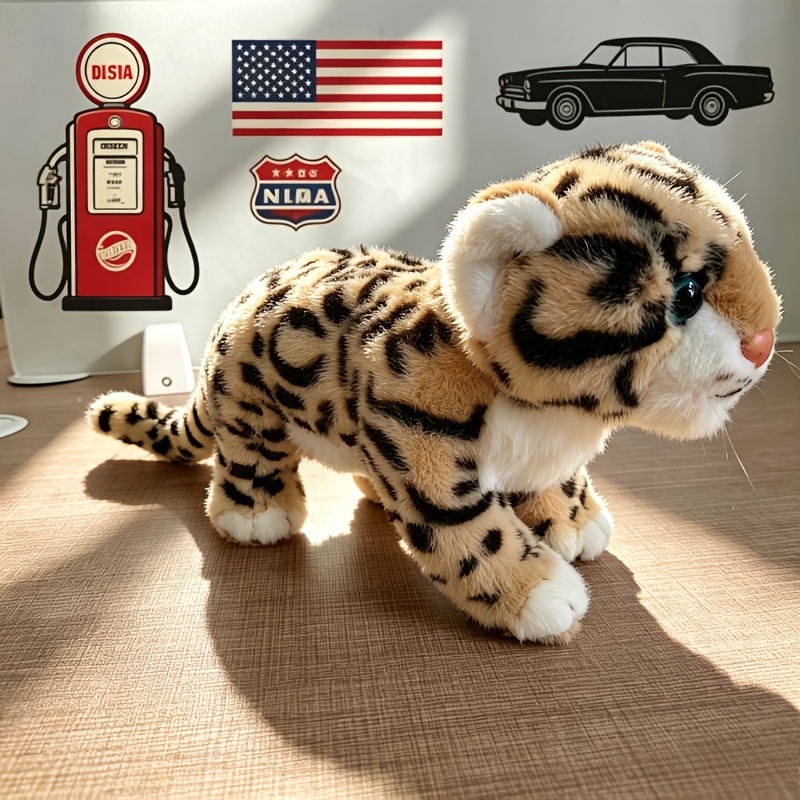 TEMU 1pc Realistic Snow Leopard Cat Plush Toy, 11.8 Inch, Lifelike Wildlife Model, Soft Fabric, Pet