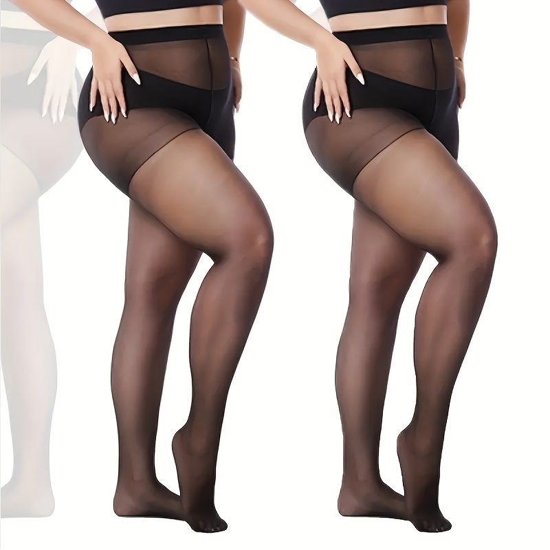 1/2/3/4 Pairs Women's Plus Size Sheer Pantyhose, High-Waist Control Top Tights, Soft Black Socks with Reinforced Toes, Breathable Thin Everyday Stockings, Women's Hosiery and Socks