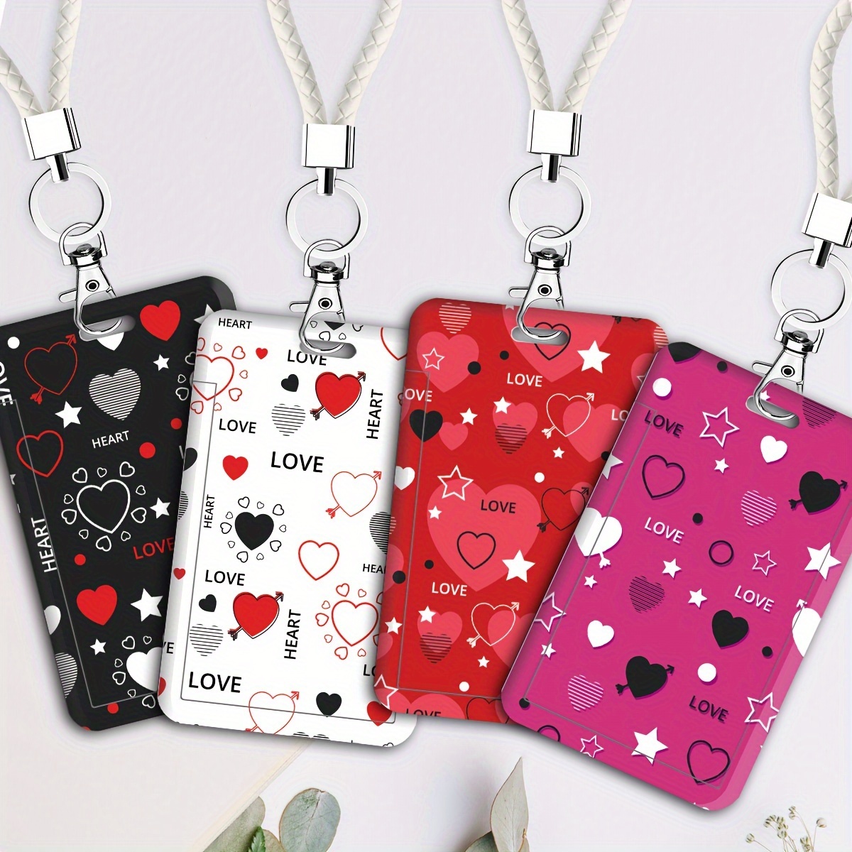 

Porte-badges de série Cœur Amour avec lanière, étui de carte en plastique durable pour docteur, infirmière, étudiant, passe de bus - Noir, Rouge, Blanc, Rose