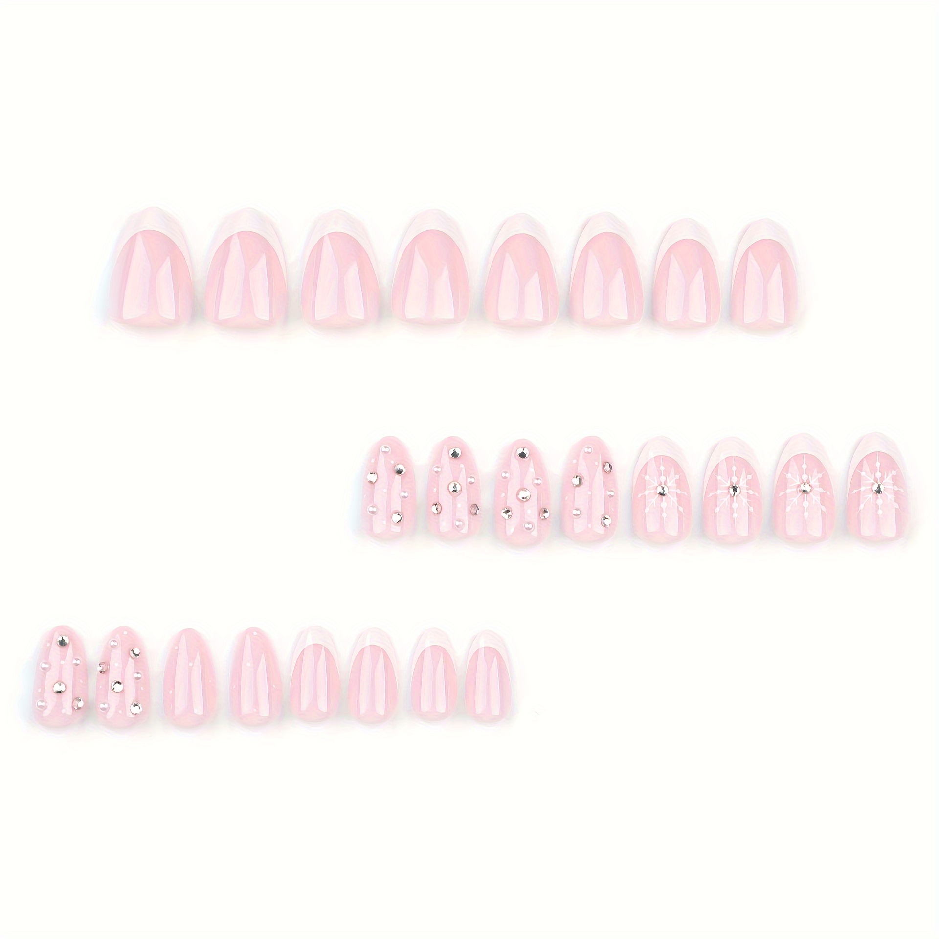TELAIN Weihnachtliche Press-on-Nägel Kurz & Quadratisch – Rosa Mit Schneeflocken, Inkl. Zubehör