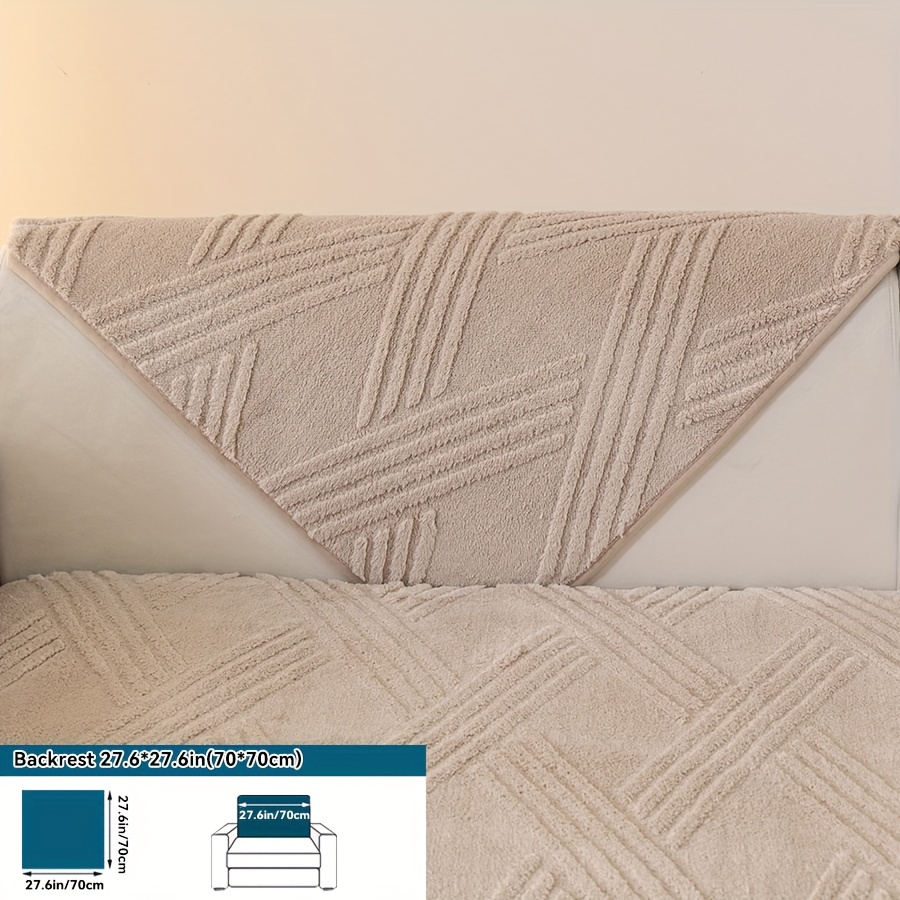 TEMU 1pc Polyester Velvet Striped Sofa Protector Cover, Plush Thickened For , Anti-slip And Wear-resistant, A High-end Decorative Accessory Suitable