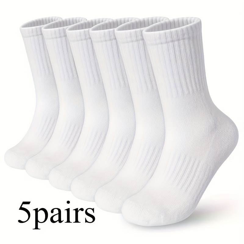 TEMU 5-pair Women' Socks, Lightweight Polyester Material Yoga Hiking Arch Support Ballet Barre Socks, Casual High-calf Socks