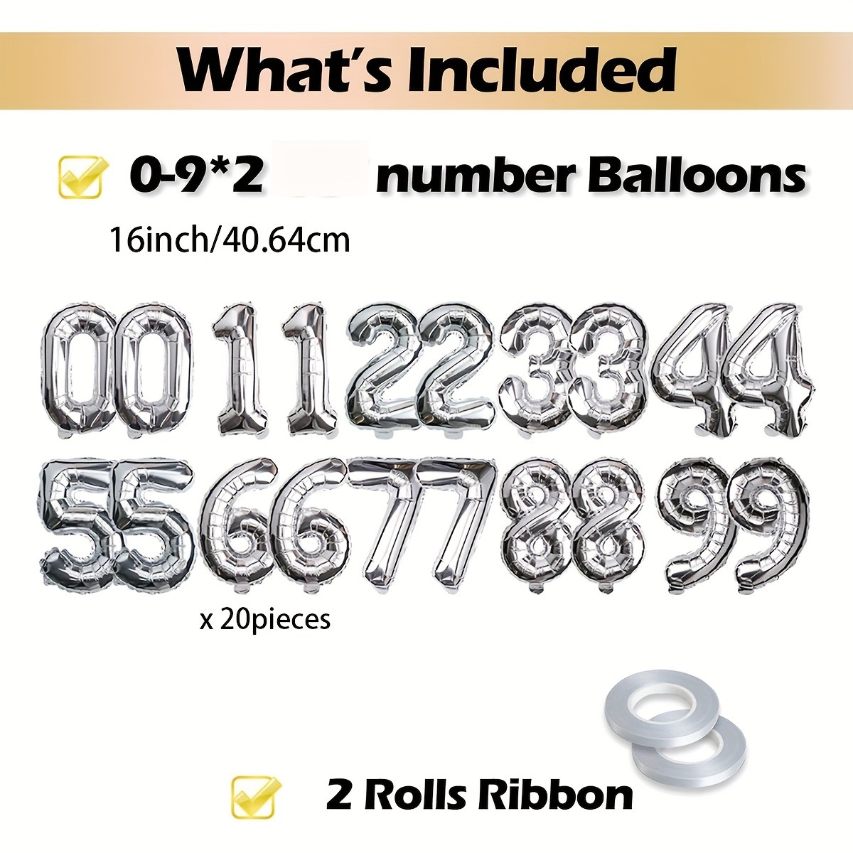 Image of 20pcs 16" Silvery Foil Number Balloons (2 Sets Of 0-9) With 2pcs Ribbons - Mylar Aluminum Hanging Decorations For Graduation, Birthday, Christmas & New Year's Eve Parties