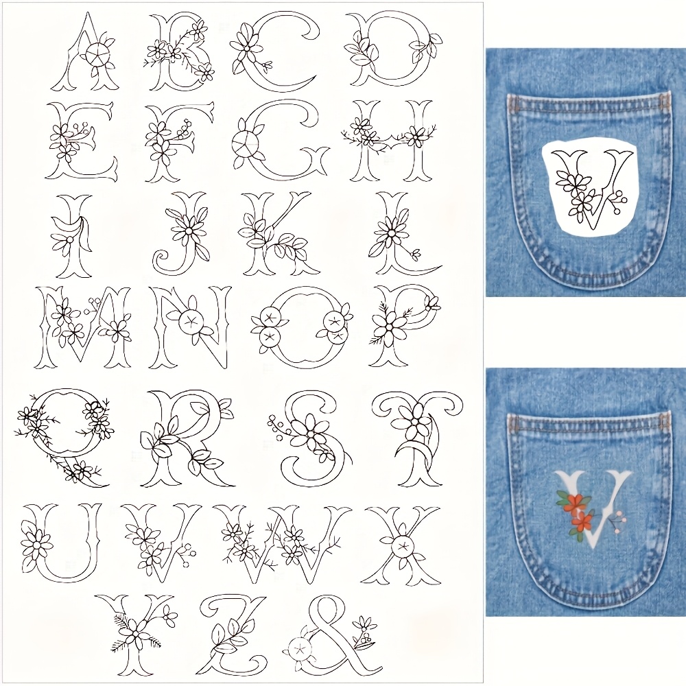 Image of Water-soluble Embroidery Set - 27 Creative Floral And Letter Patterns Sewing With Self-adhesive Backing - Easy-to-use Sewing Paper For Hats, Gloves, Clothing And Other Diy Projects