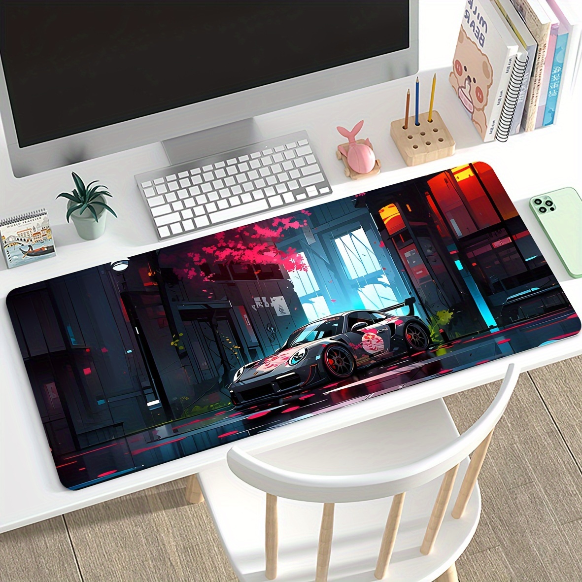

A Mouse Pad With A Drawing Of A Racing Car For Anime Games, An Anti-slip Desk Pad, And A .
