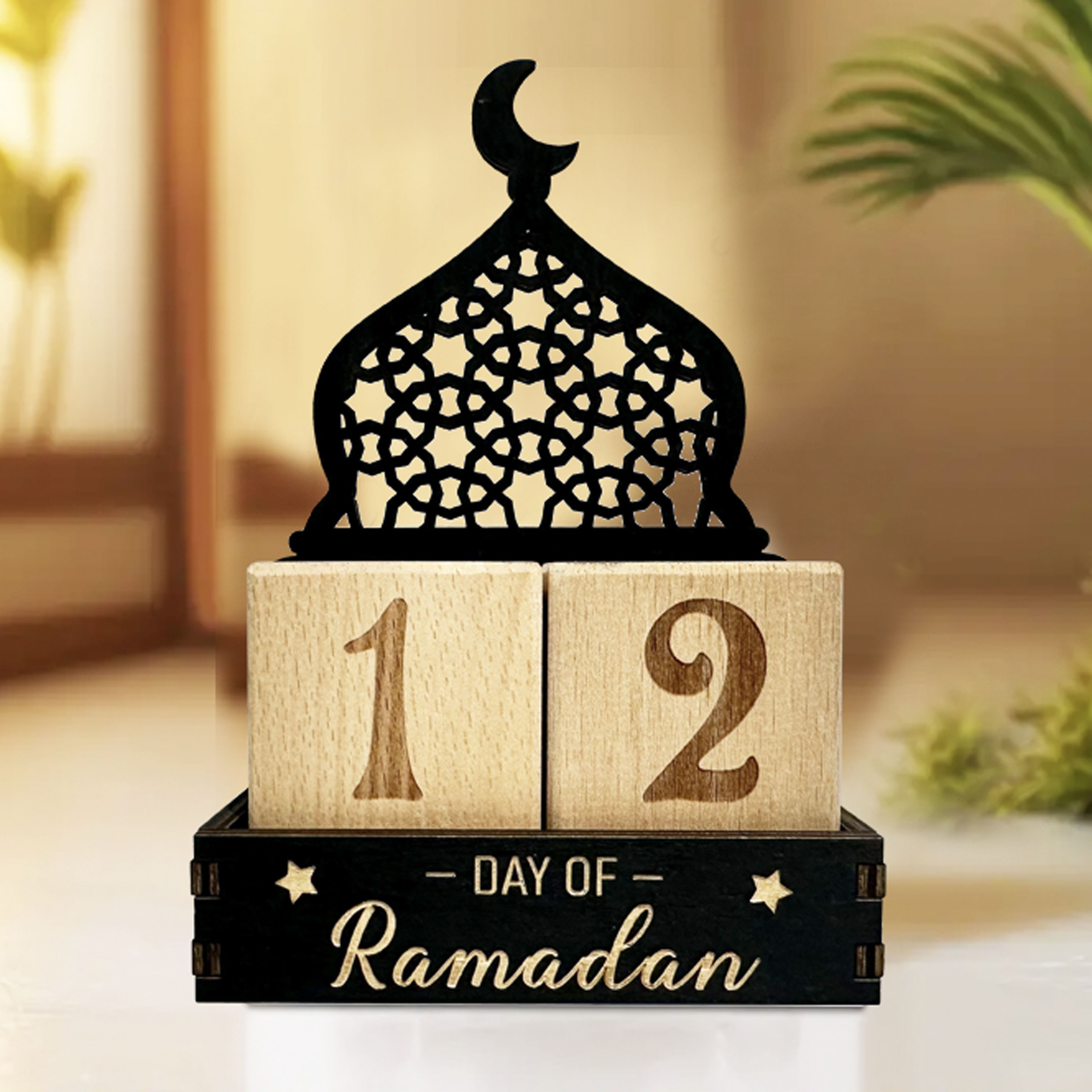 

Eid Wooden Countdown Calendar - Creative Mosque Design With Carvings, Ramadan Decorations And Celebrations, Room Decor