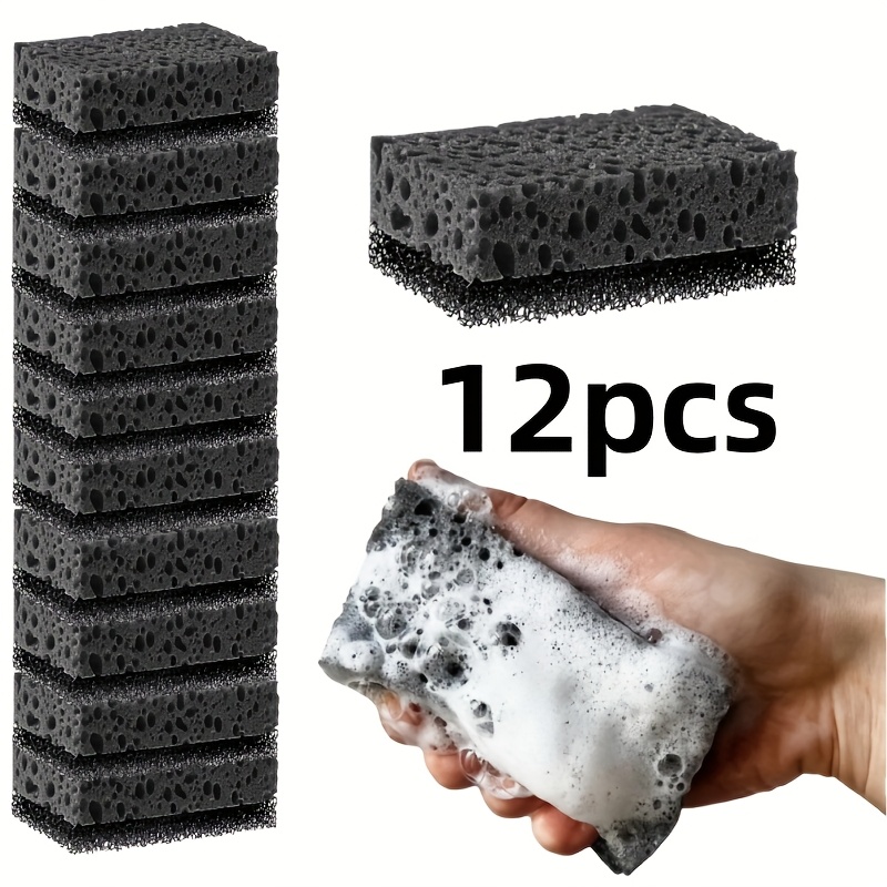 TEMU 12pcs Super Strong , Oil-free Kitchen Cleaning Sponges - Seaweed Scrubbers For Dishes & Grills, Ideal For Stains On Cookware & Outdoor Grills