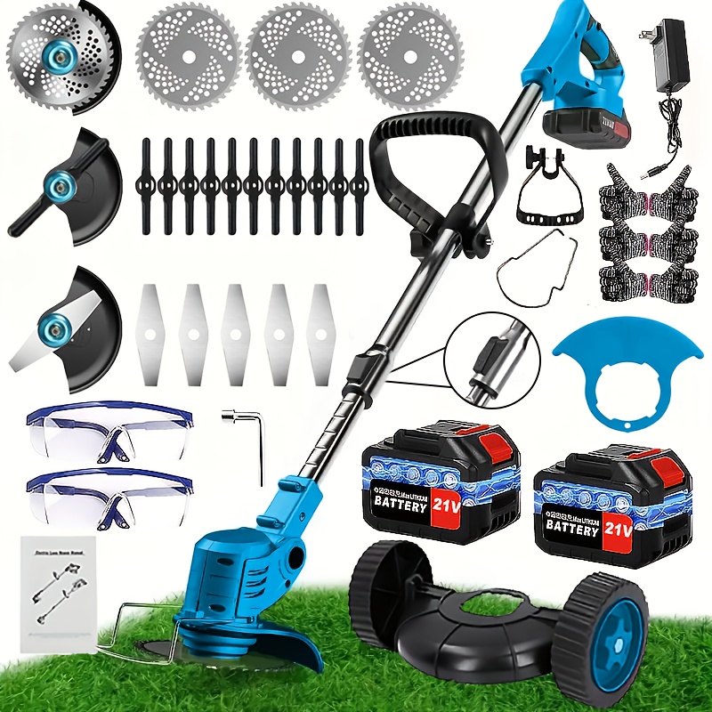Portable Home Electric Lawn Mower, Yard Weeder/ Lawn Mower with 3 Models of Blades And Two High Capacity Lithium-Ion Batteries, Strong Power, Lots of Gifts, Suitable for Lawn Yard Garden, Gifts for Father Husband, Father'S Day Gift