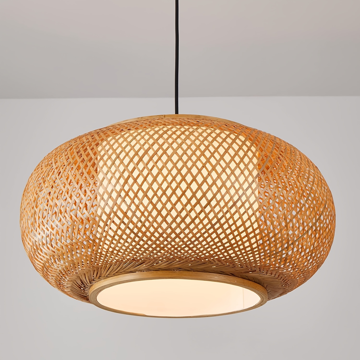 Natural Rattan & Solid Wood Hand-Woven Ceiling Light for Home Decoration