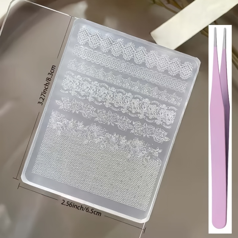 TEMU Juego de 2 piezas que 1 molde de silicona para de uñas con encaje 3D y 1 pinza rosa. Herramienta de uñas estilo francés para bricolaje con