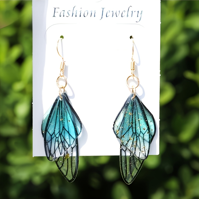 TEMU 2pcs Women's Fashion Dangle Earrings, Elegant, Luxurious, Stylish, And Minimalist /wing-shaped Earrings, Colorful Wing Pendant Earrings With A