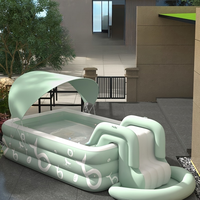 

Deluxe Inflatable Outdoor Pool Set With Slide, Sunshade, Foot Pump & Repair Kit - Large Size