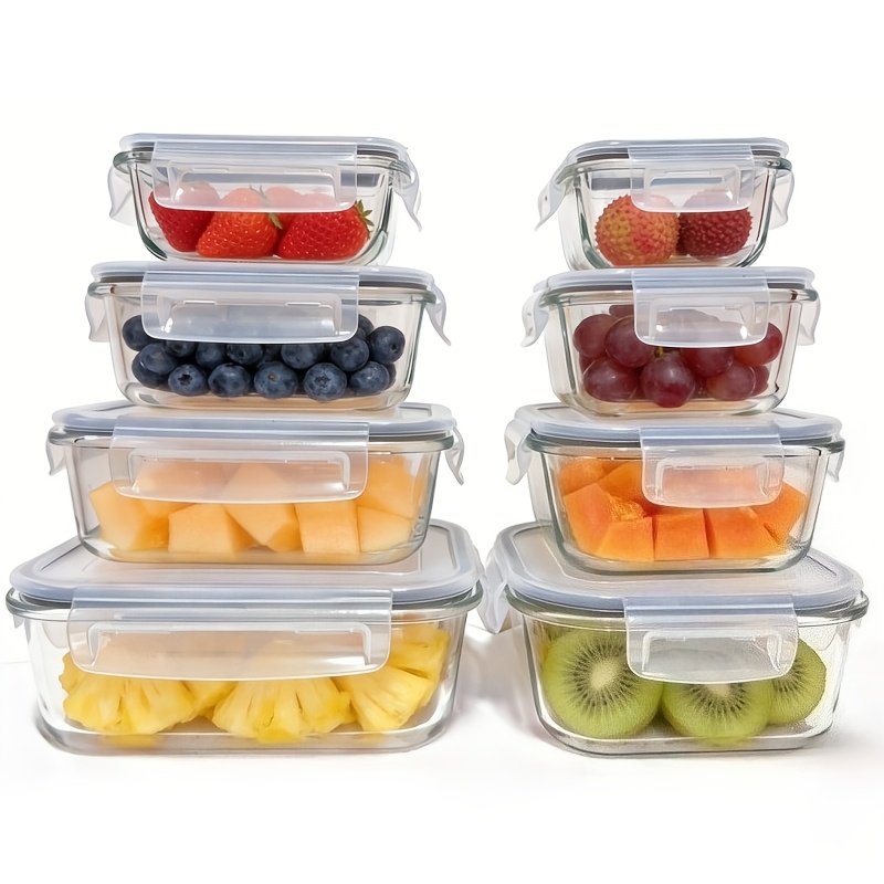 TEMU 16pcs Set, 8pcs Glass Bowls And 8pcs Lids, Glass Food Storage Containers With Lids, Airtight And Leak-proof Meal Prep Containers, Microwave,