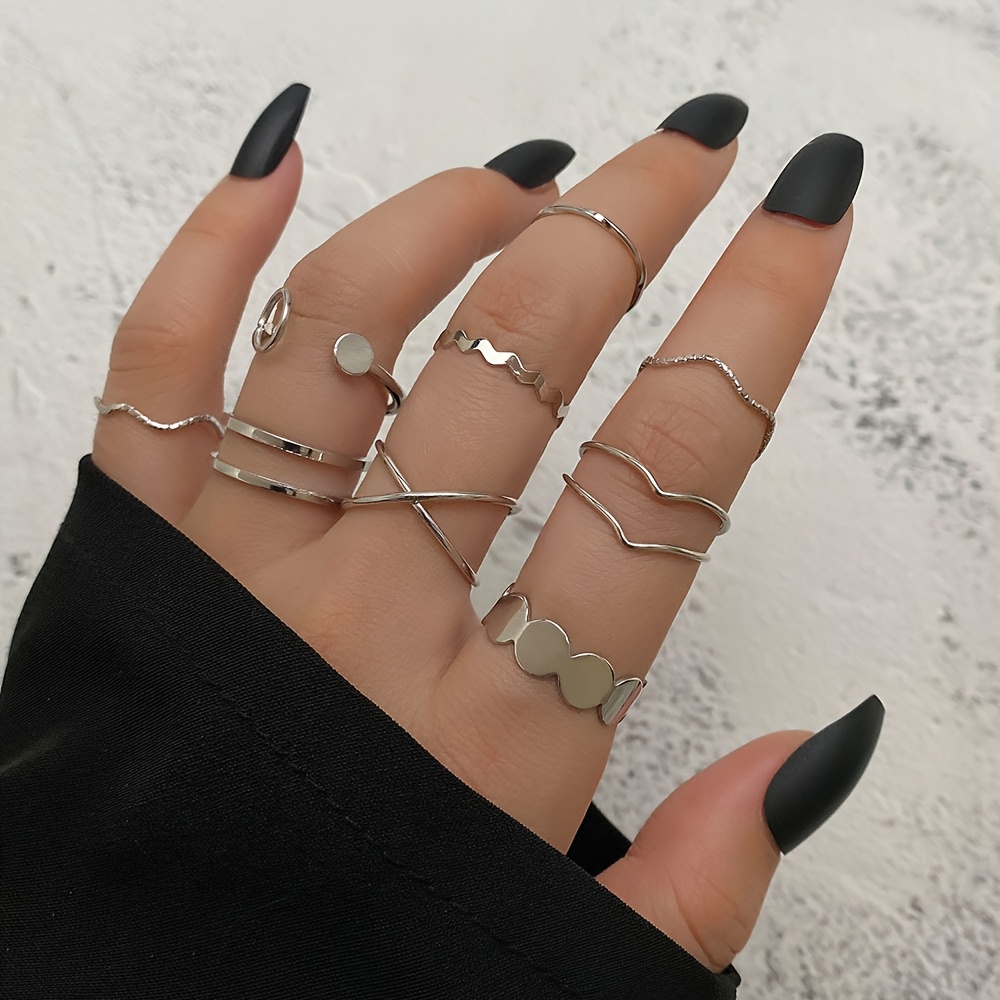 10pc Ripple Cross Stackable Ring Set — Versatile Daily Wear
