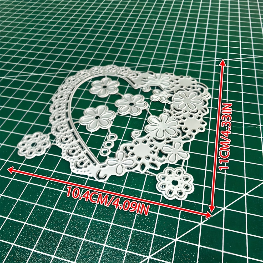 E-shop 1 Stück Herz mit Blumen Metall-Stanzform, DIY Scrapbooking Präge-Schablone, Handgemachte Grußkarten-Dekoration Stanzformen,
