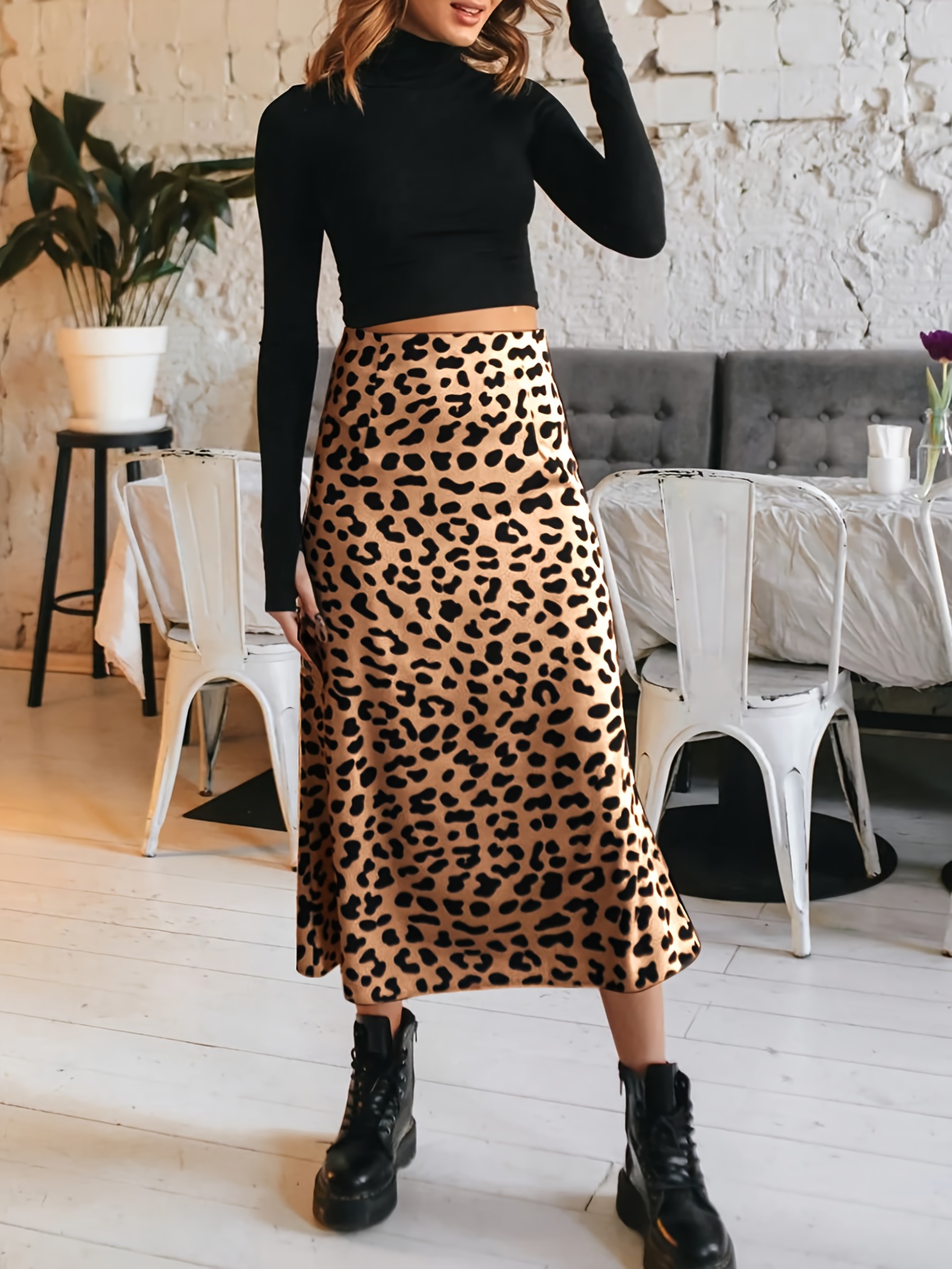 Sewing Easter Maxi Skirt Women's Leopard Print Satin Mermaid A