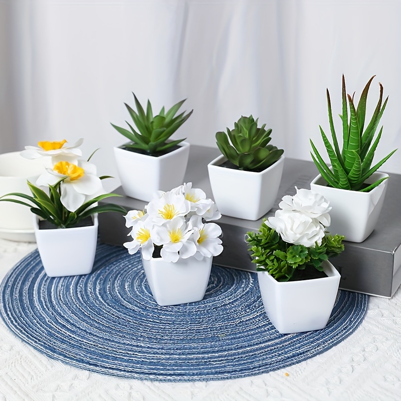 

6pcs Lifelike Artificial Set With Pots - Decor, Table Centerpieces | Realistic Touch Mini Plants