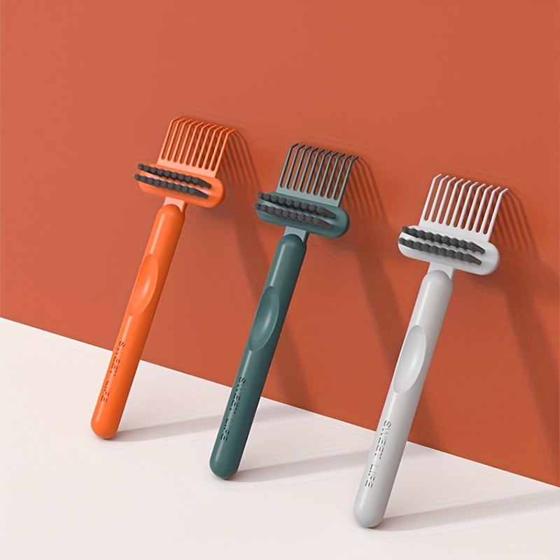 Dual-Function Portable Hairbrush Cleaner with Ergonomic Handle, Reusable Air Cushion Brush Gap Tool, 2 or 3-Pack in Multiple Colors