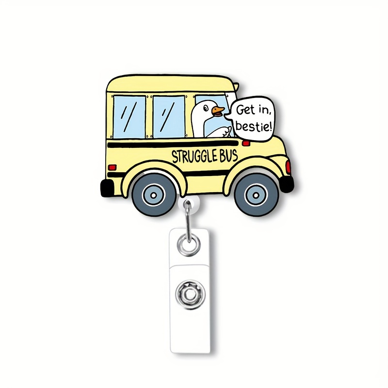 

Funny Goose Bus Adjustable Badge Reel - Doctors, Nurses, Teachers & Students - Acrylic Id Holder With Rotating Design - Unique Gift Idea