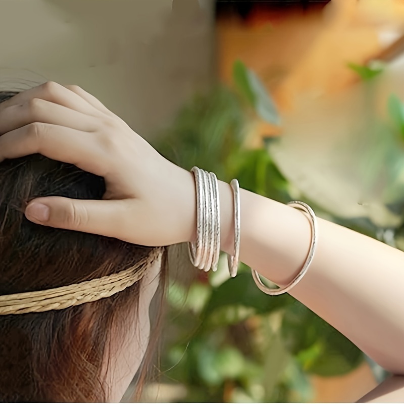 Bohemian Style S925 Silvery Open Bangle Bracelet