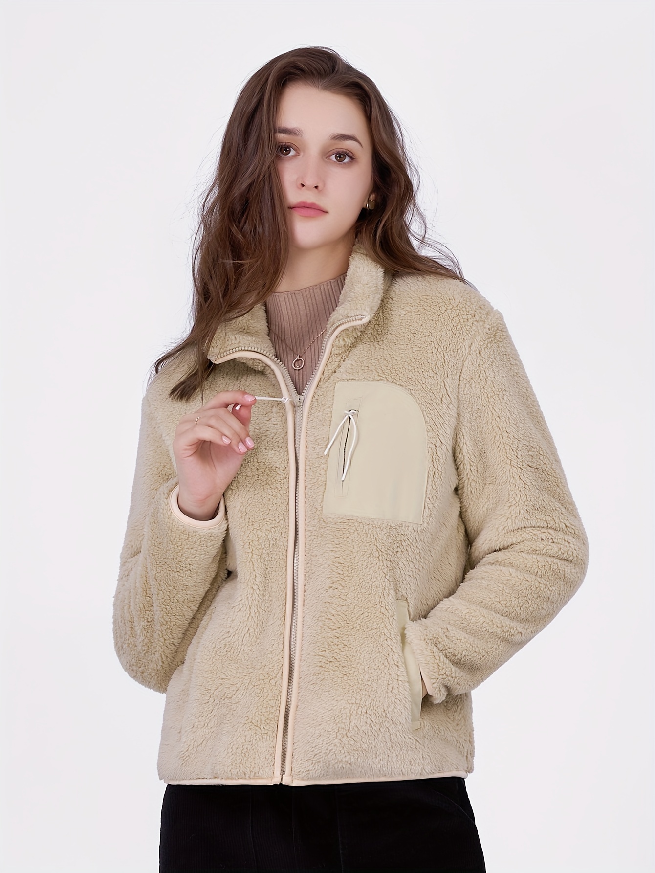 women's casual sherpa jacket solid color - Temu United Kingdom