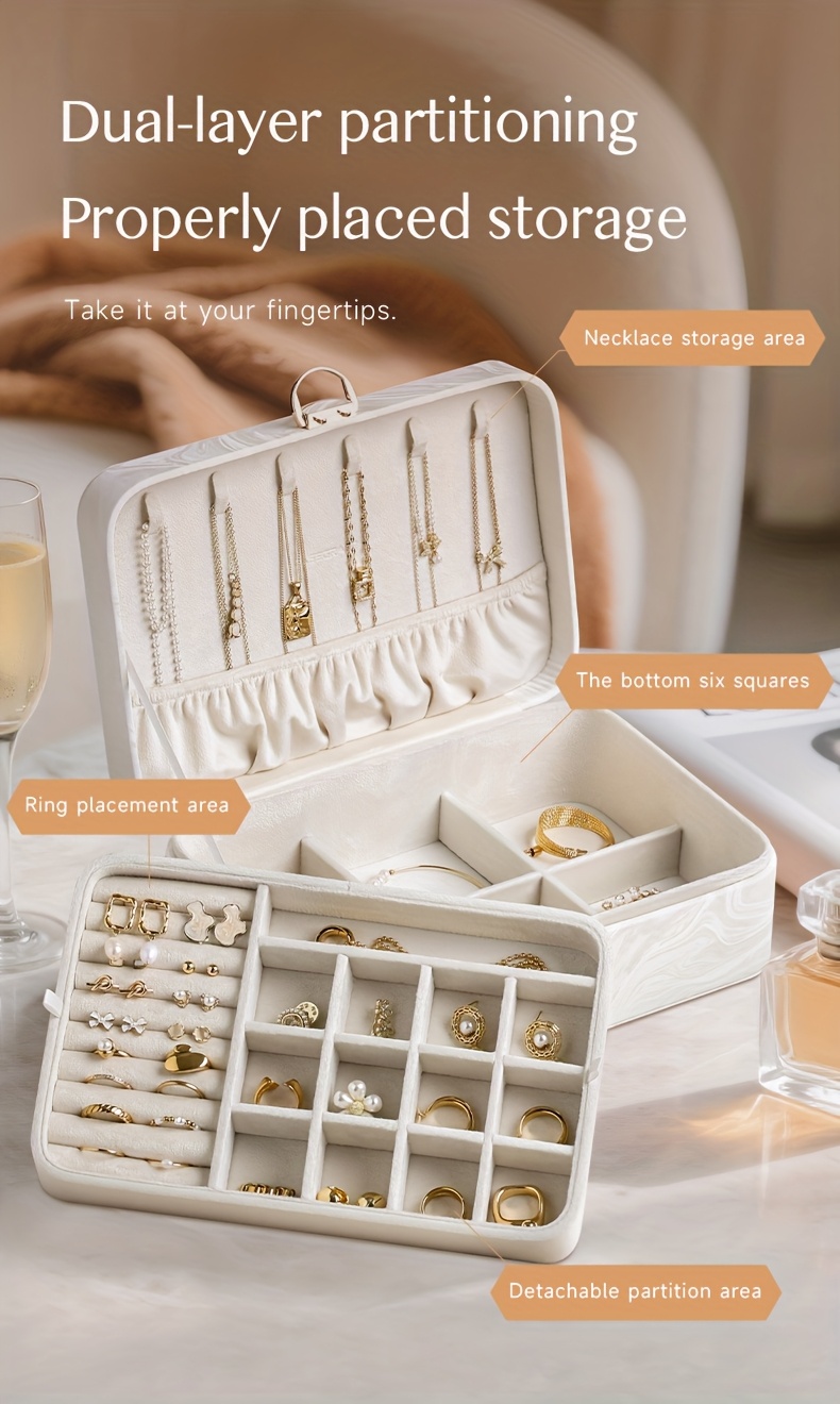 1pc Double-Layer PU Leather Jewelry Organizer Box with Lock, Removable Tray And Large Capacity - Elegant Rectangular Design for Rings, Earrings, Necklaces - Home Decor Gift for Valentine'S Day, Mother'S Day, Christmas, Jewelry Box, Jewelry Boxes