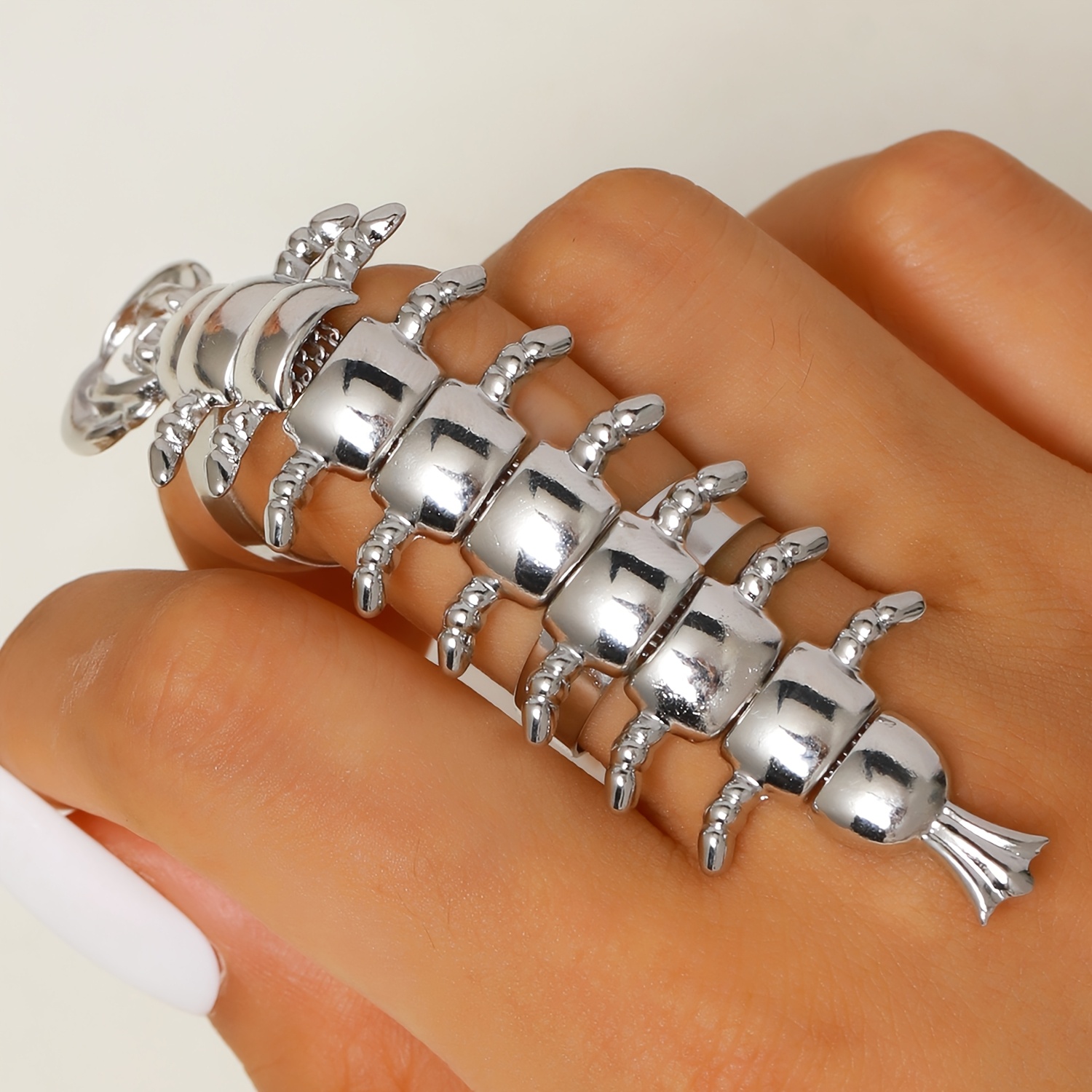 TEMU A Stylish And Unique Hip-hop Trend Centipede-shaped Ring, Suitable For Men And Women. Simple And Versatile, Perfect For Music Festivals And