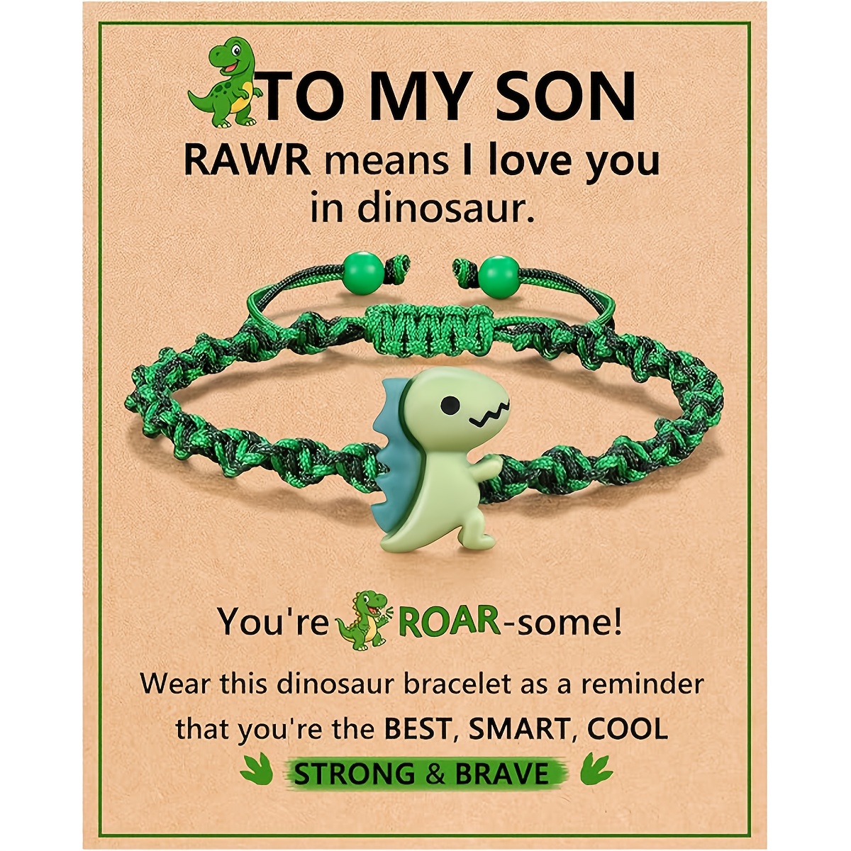 TEMU Pulsera tejida con temática de dinosaurios y cierre de tarjeta ajustable. para de , ideal como regalo para , hijos, nietos o en su primer día de