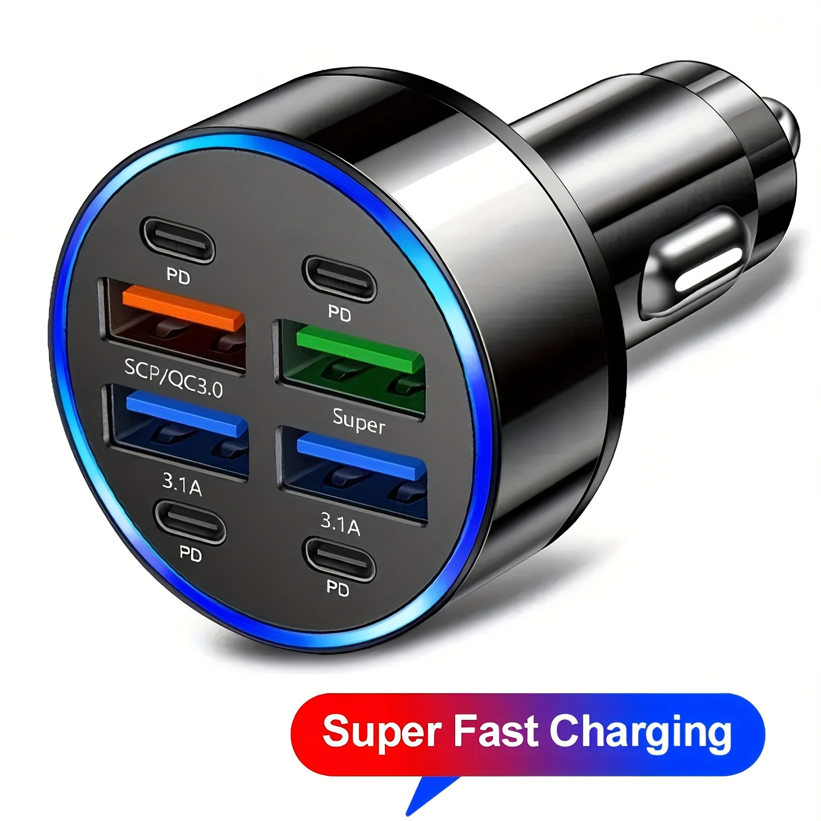 8-In-1 Car Phone Charger Featuring QC3.0 Fast Charging