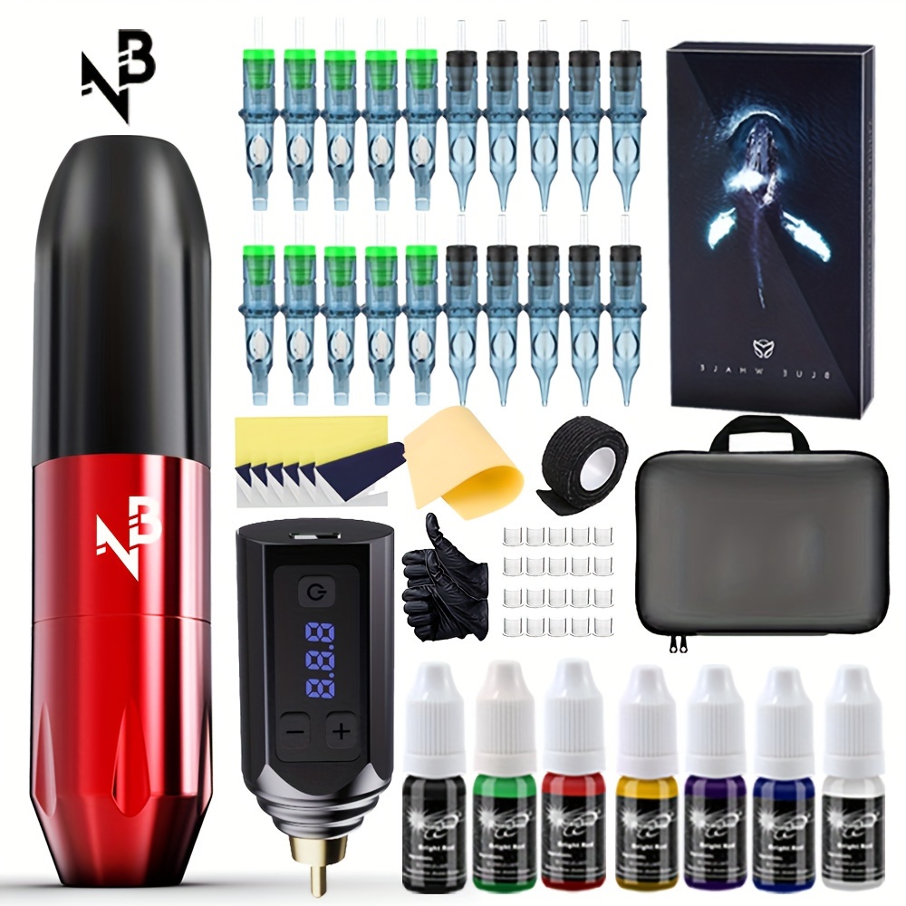 tattoo pen kit wireless tattoo gun kit tattoo pen tattoo machine kit with tattoo power supply and 20 pcs tattoo cartridge needles complete tattoo kit tattoo supplies for beginner details 0