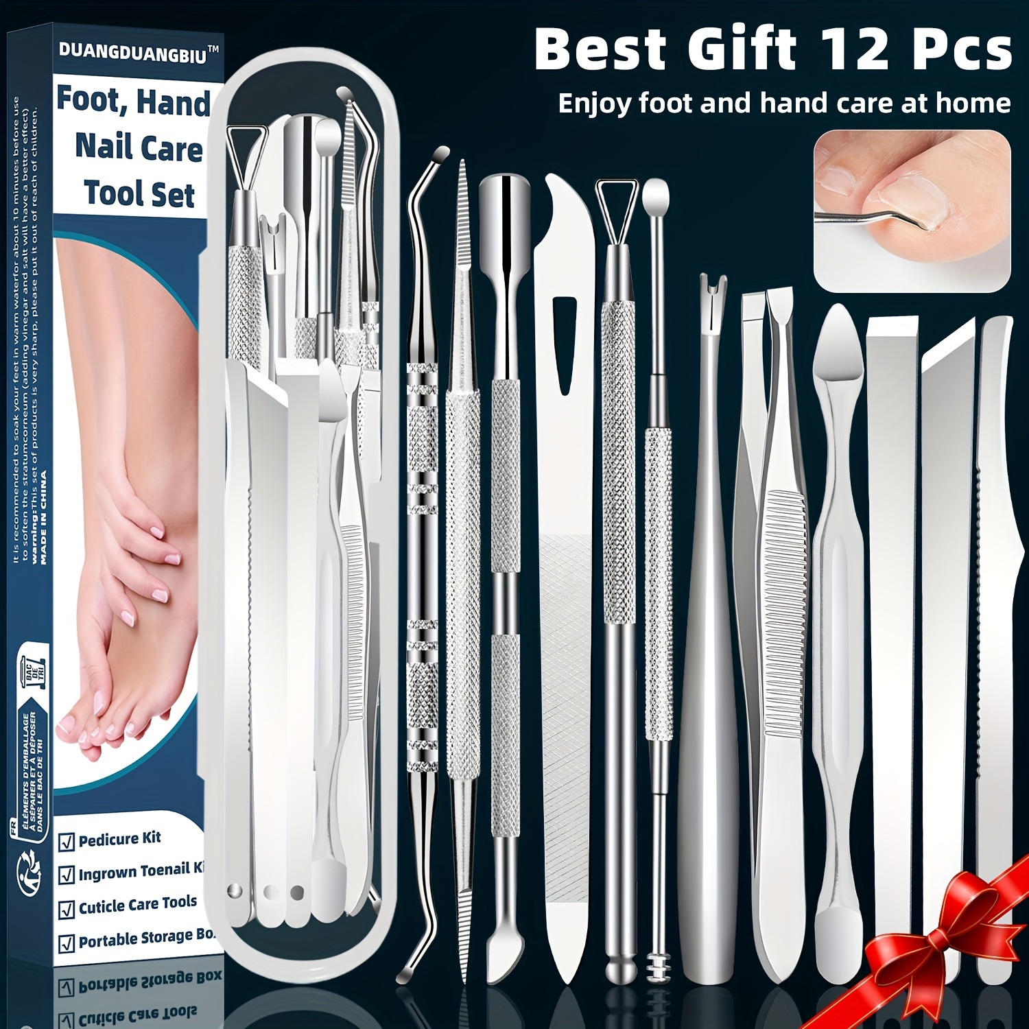 TEMU 12pcs Stainless Steel & Ingrown Toenail Removal Kit - Pedicure Tools For , Christmas By Duangduangbiu